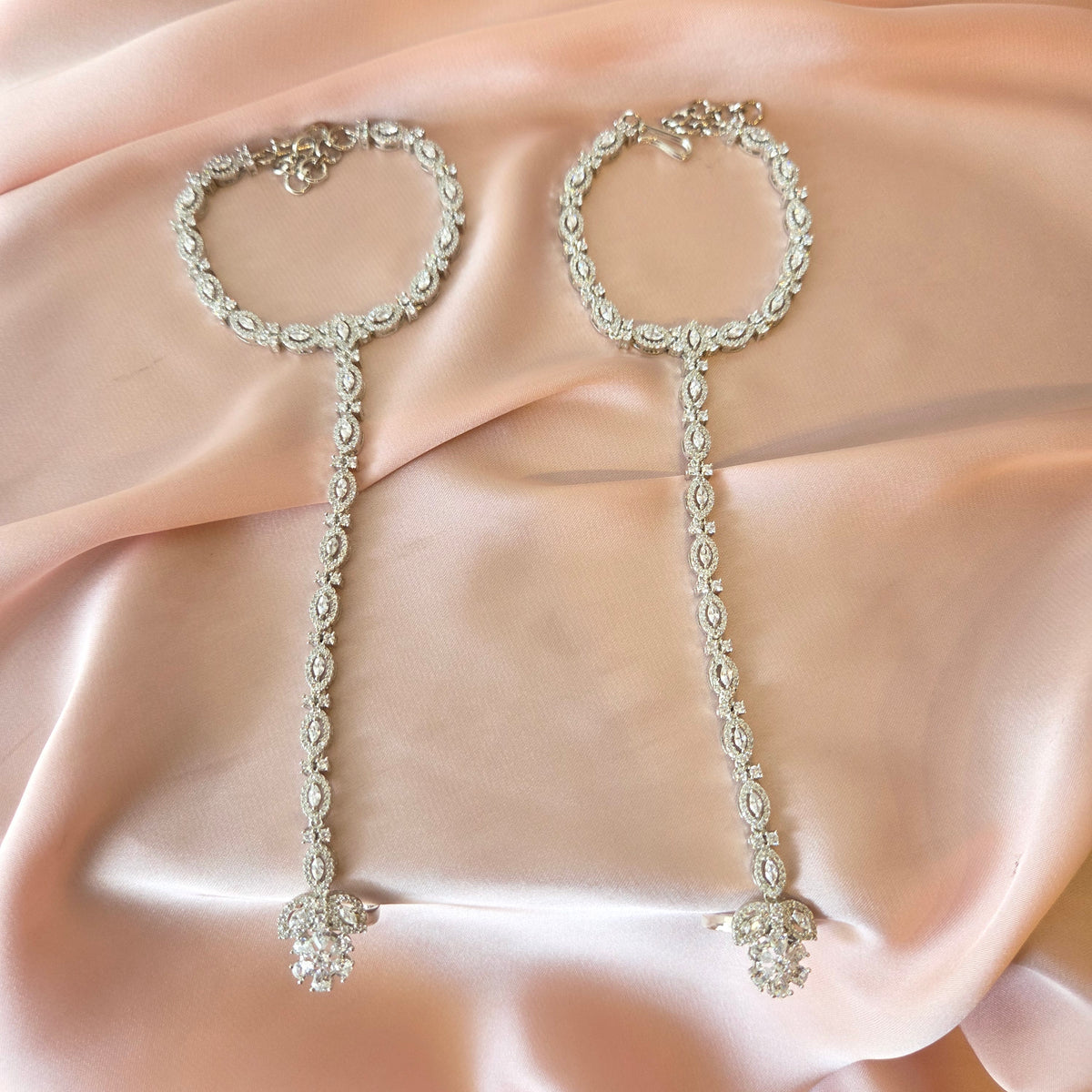 Silver American Diamond (CZ) Haathphool Set