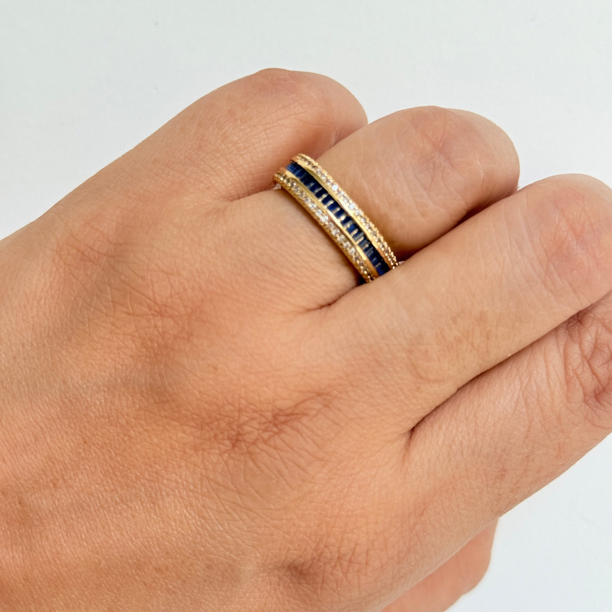 Gold Finish Zircon Studded Ring with Baguette Stones
