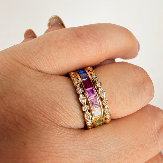 Gold Finish Multi Coloured Zircon Ring