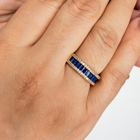 Gold Finish Zircon Studded Ring with Baguette Stones