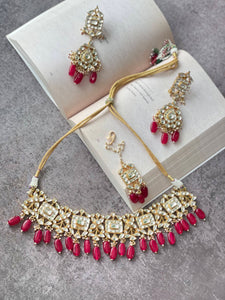 Kundan Necklace Set with Red Beads