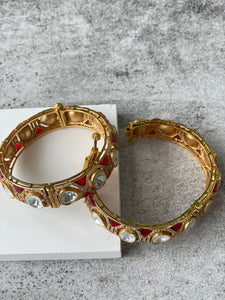 Gold Finish Kundan Openable Bangles with Red StoneStudio6Jewels