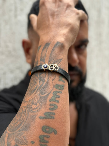 Evil Eye Om Faux Leather Bracelet