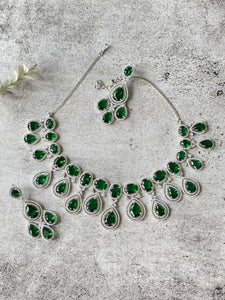 Green Stone Studded Zircon Necklace Set