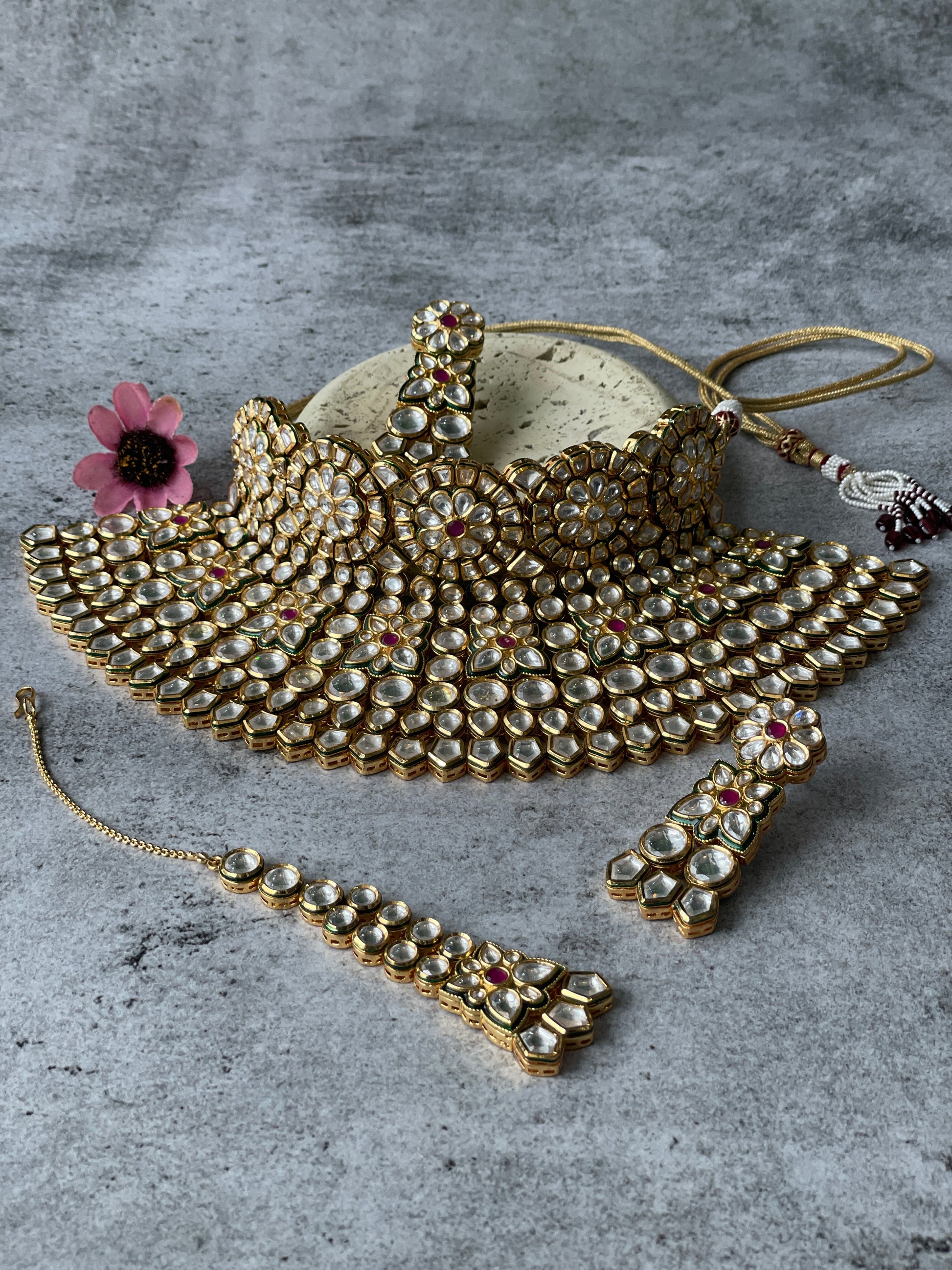 Kundan Bridal Ethnic Necklace Set with MaangTikkaStudio6Jewels