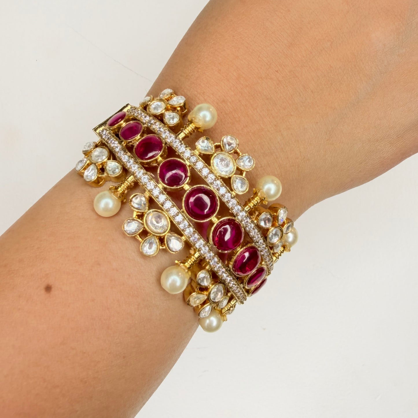 Zircon Bangles with Red Beads and Pearls