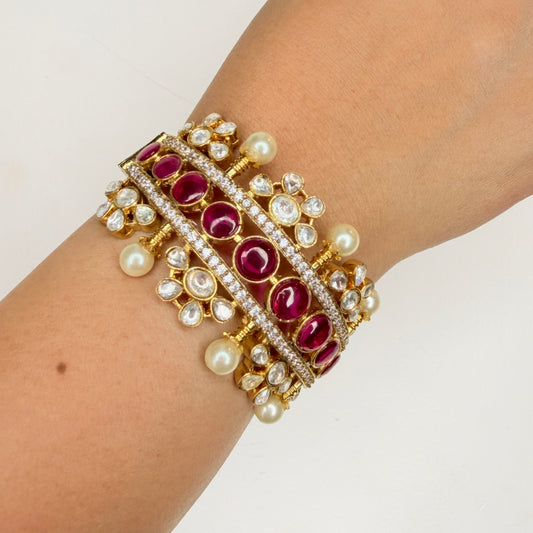 Zircon Bangles with Red Beads and Pearls