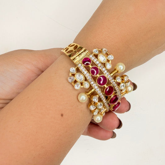 Zircon Bangles with Red Beads and Pearls