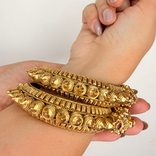 Gold Finish Temple Motif Bangle Set