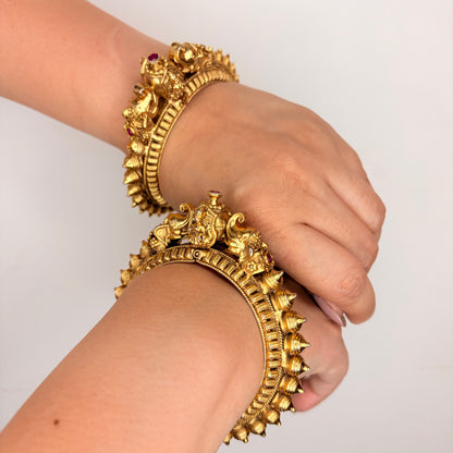 Gold Finish Temple Motif Bangle Set