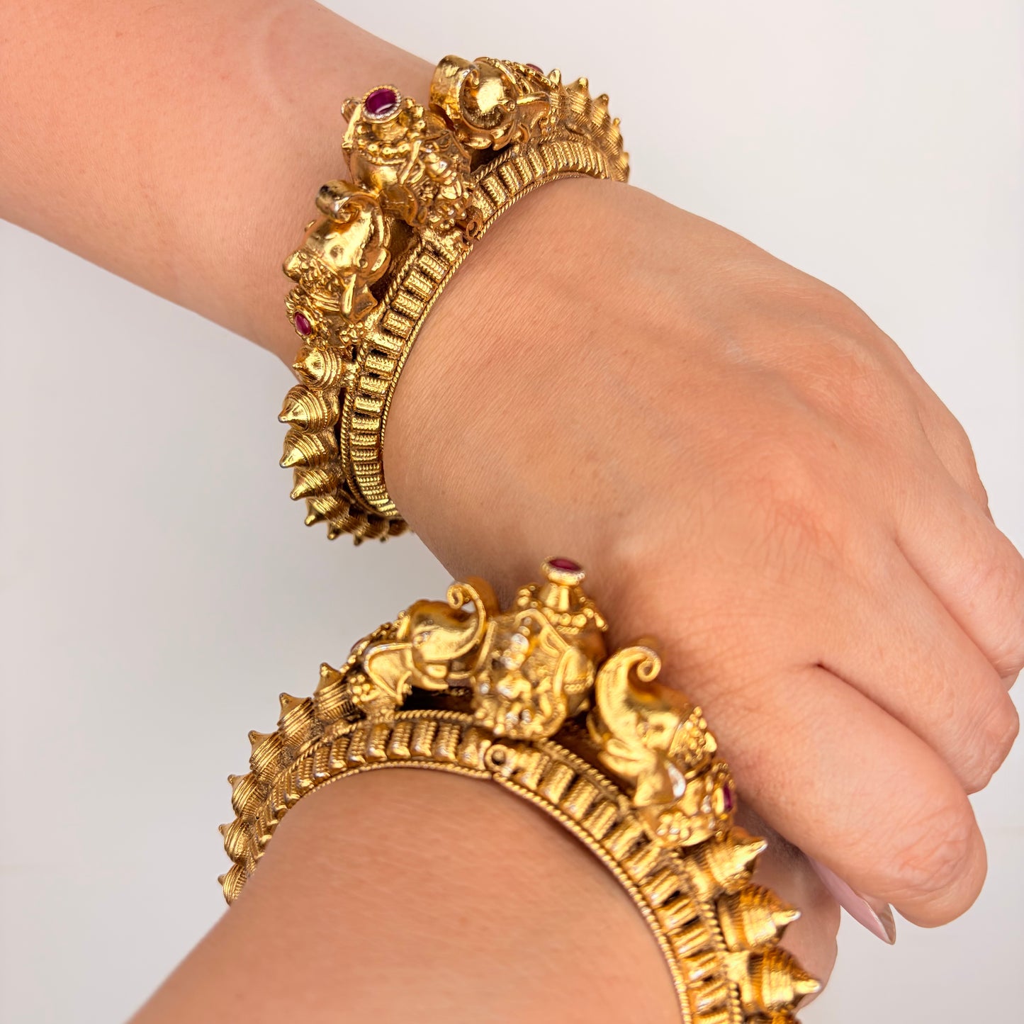 Gold Finish Temple Motif Bangle Set