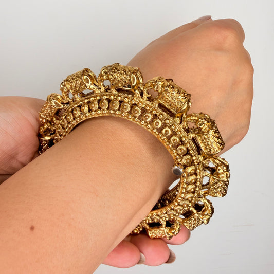 Gold Finish Filigree Temple Bangle