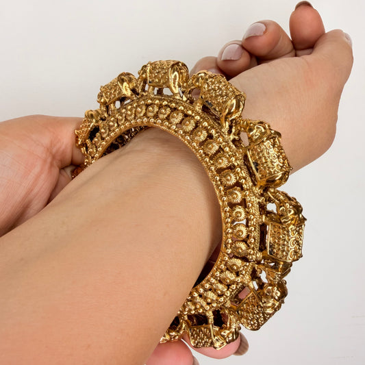 Gold Finish Filigree Temple Bangle