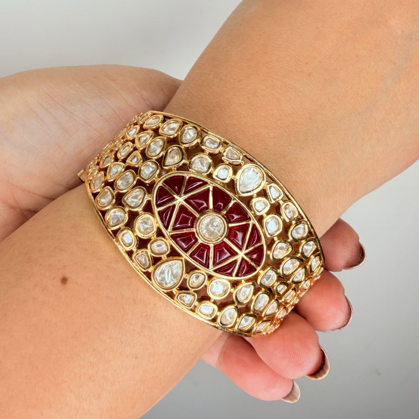 Red Stone Studded Single Bangle Bracelet