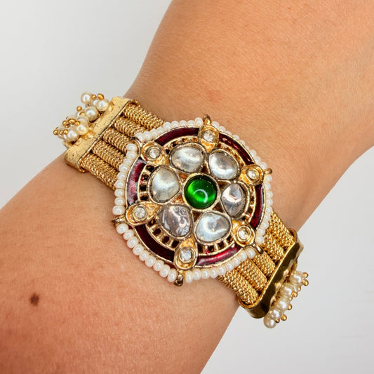 Gold Finish Kundan Cuff Bracelet