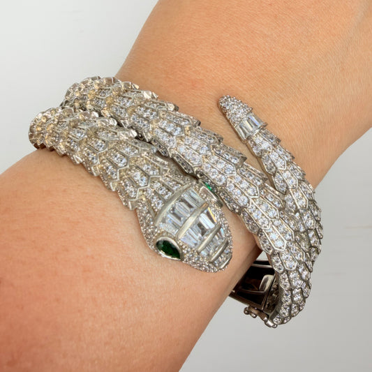White Finish Snake Wrap Bracelet with Colored Eyes