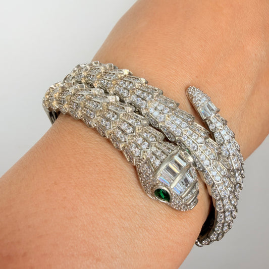 White Finish Snake Wrap Bracelet with Colored Eyes