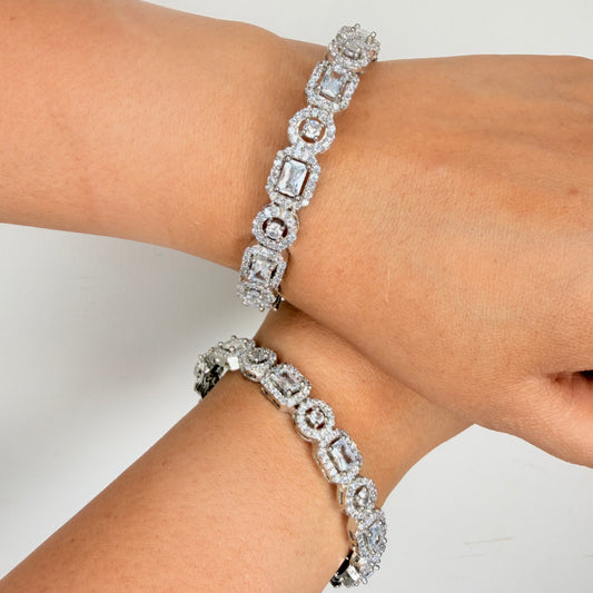 Zircon Studded White Finish Bracelet Set