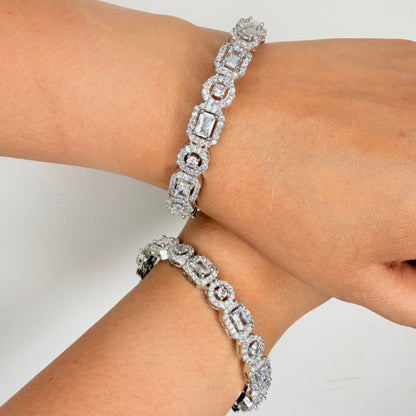 Zircon Studded White Finish Bracelet Set