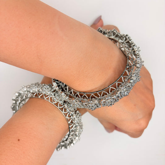 White Finish Zircon Studded Bangle Set