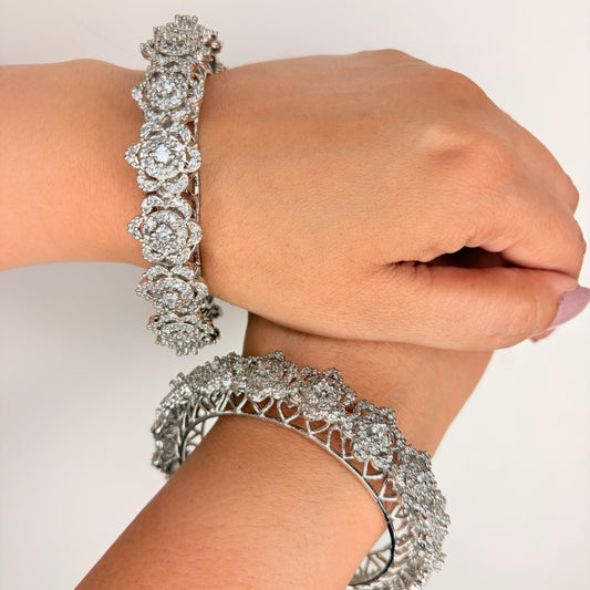White Finish Zircon Studded Bangle Set