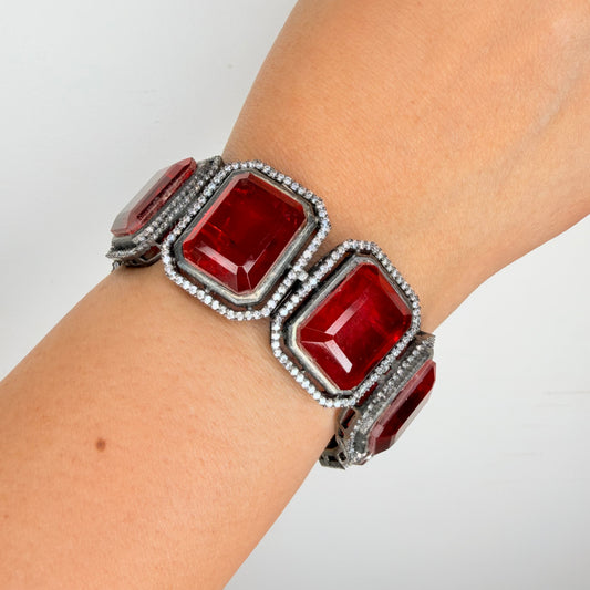 Red Doublet Bracelet with Black Enamel and Zircons