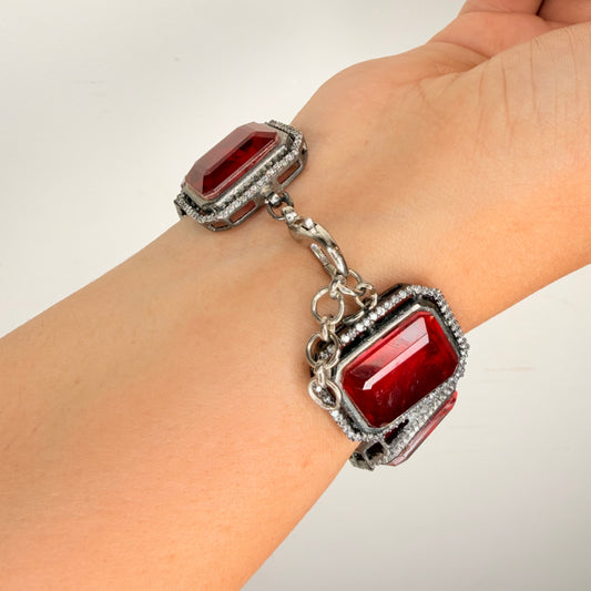 Red Doublet Bracelet with Black Enamel and Zircons