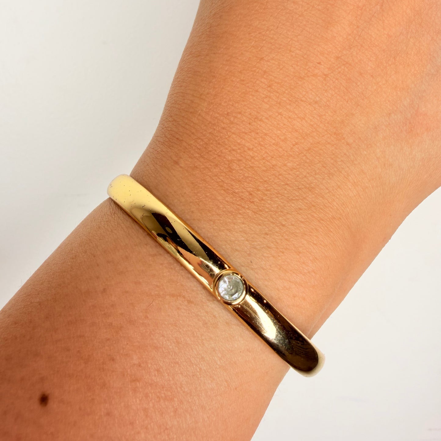 Gold Finish Single Stone Open Cuff Bracelet