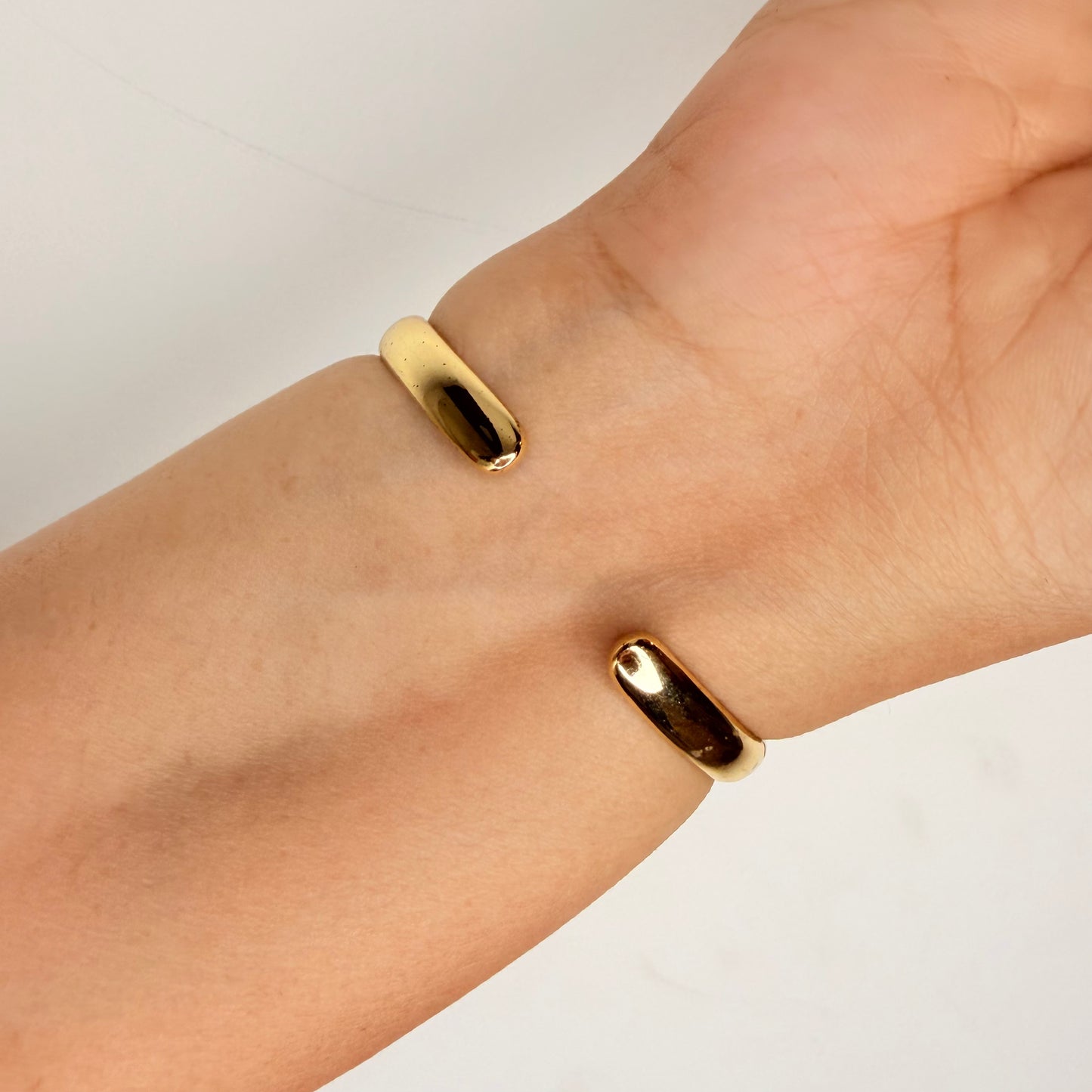 Gold Finish Single Stone Open Cuff Bracelet