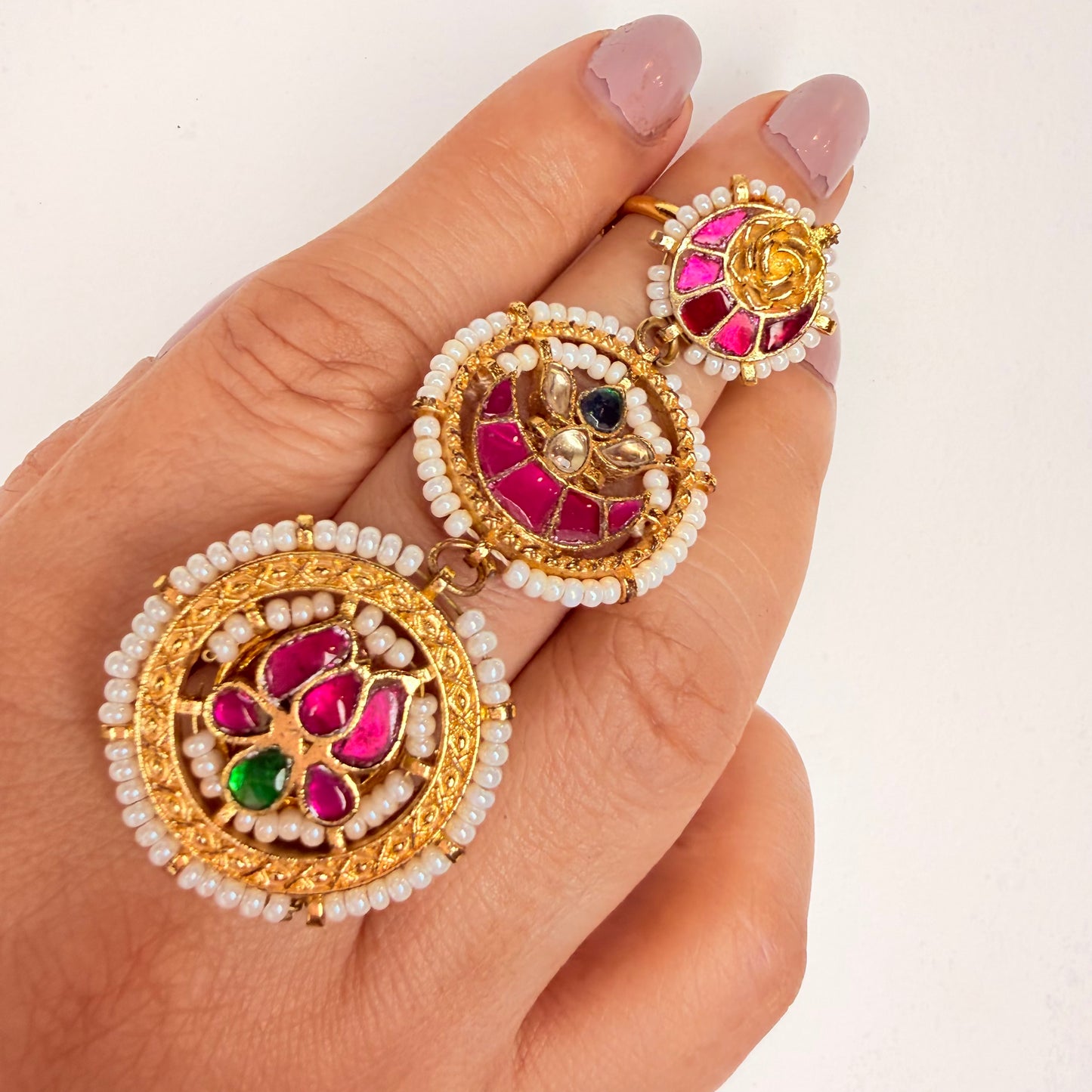 Semi Precious Stone Studded Kundan Layered Ring