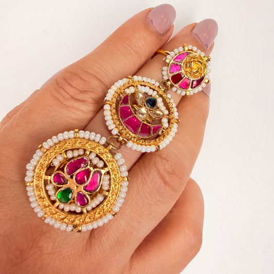 Semi Precious Stone Studded Kundan Layered Ring