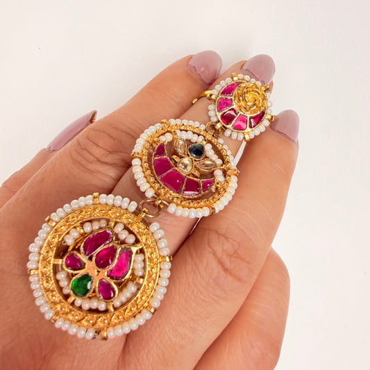 Semi Precious Stone Studded Kundan Layered Ring