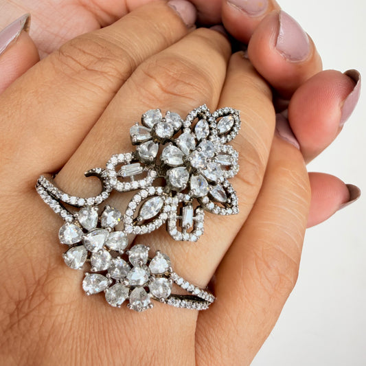 Sparkled Zircon Floral Ring