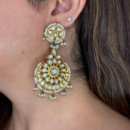 Gold Kundan Pearl Drop Earrings