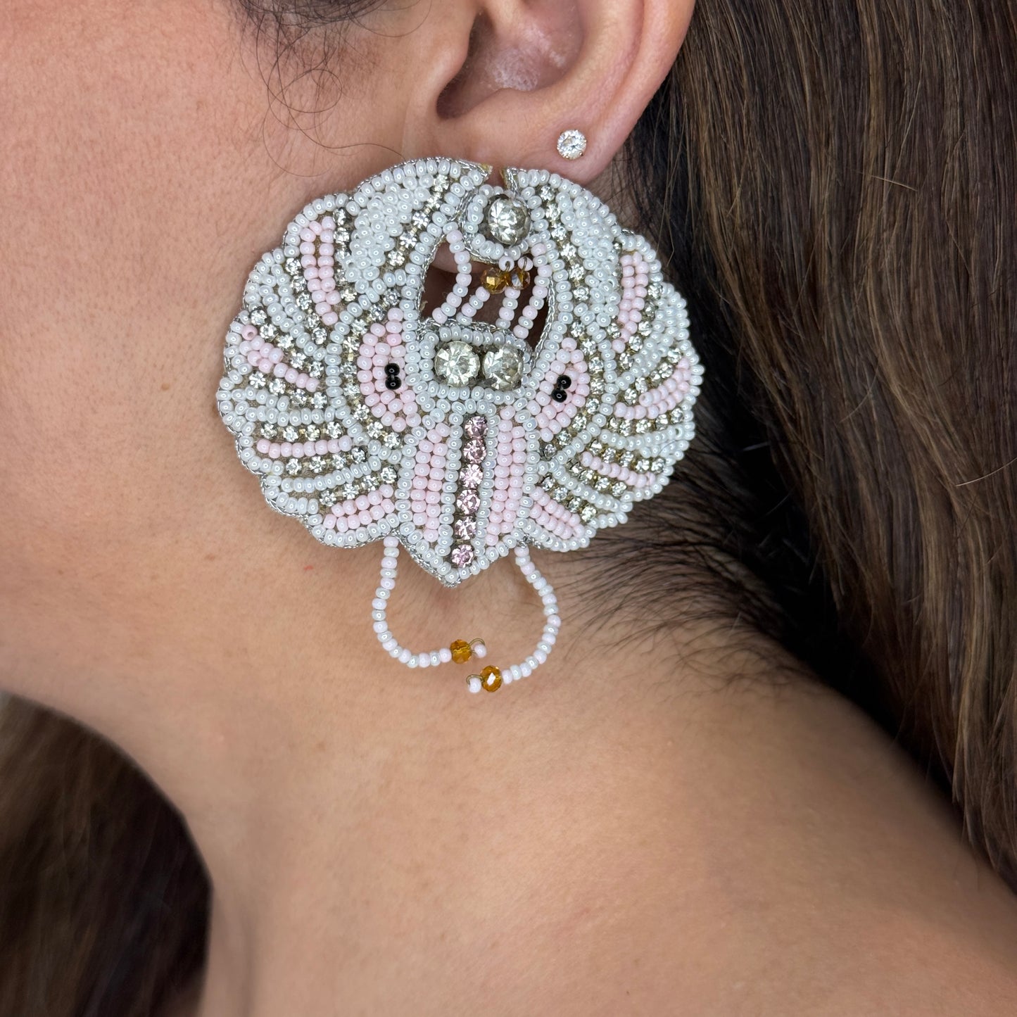 Pink Pearl Beaded Boohoo Stud Earrings