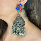 Oxidised Silver Multicolour Jhumka Earrings