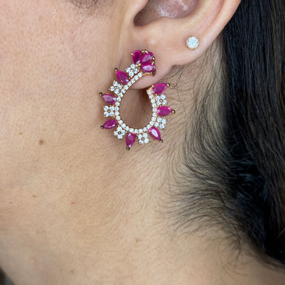 Zircon-Studded Earrings With Pink Stones