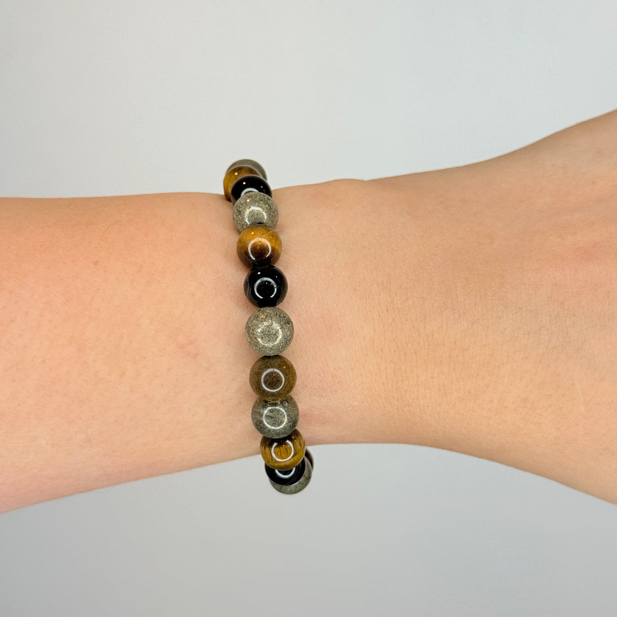 Tiger Eye & Black Stone Beaded Bracelet