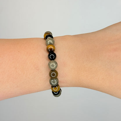 Tiger Eye & Black Stone Beaded Bracelet