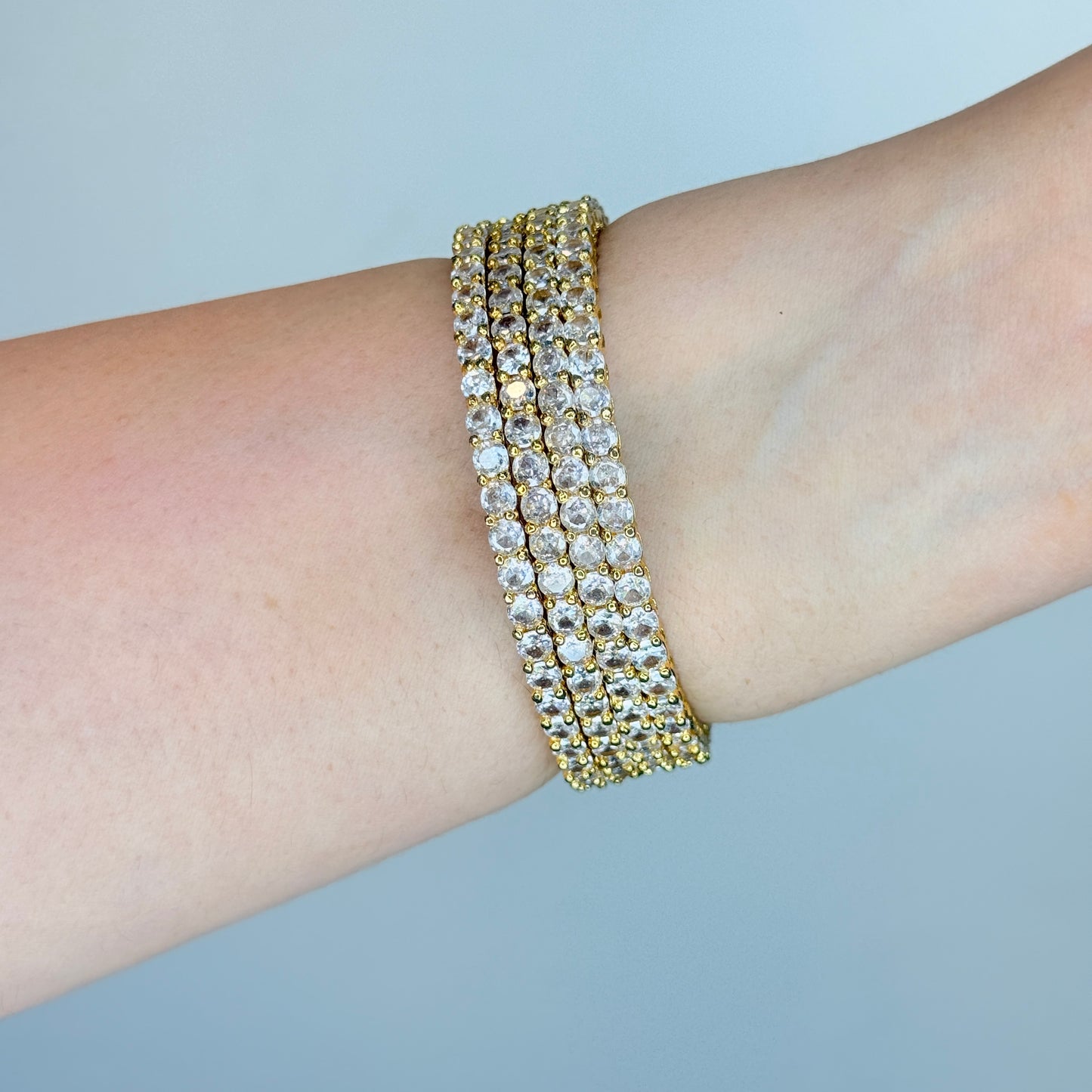 Gold Finish Zircon Cascade Bangle Set