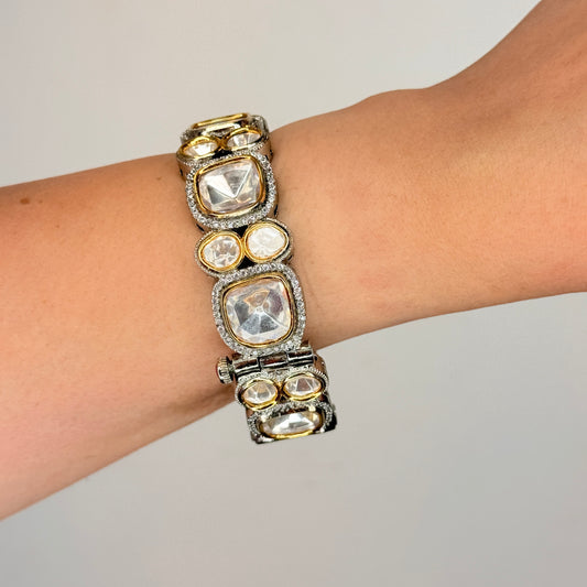 Two Tone Finish Kundan and Zircon Accent Bangle