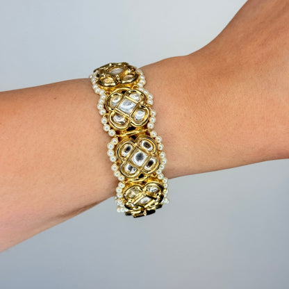 Gold Pearl Kundan Bracelet