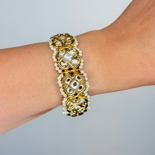 Gold Pearl Kundan Bracelet