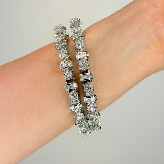Silver Finish Zircon Filigree Bangle