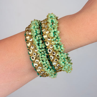 Kundan Bangle Set with Mint Green Beads