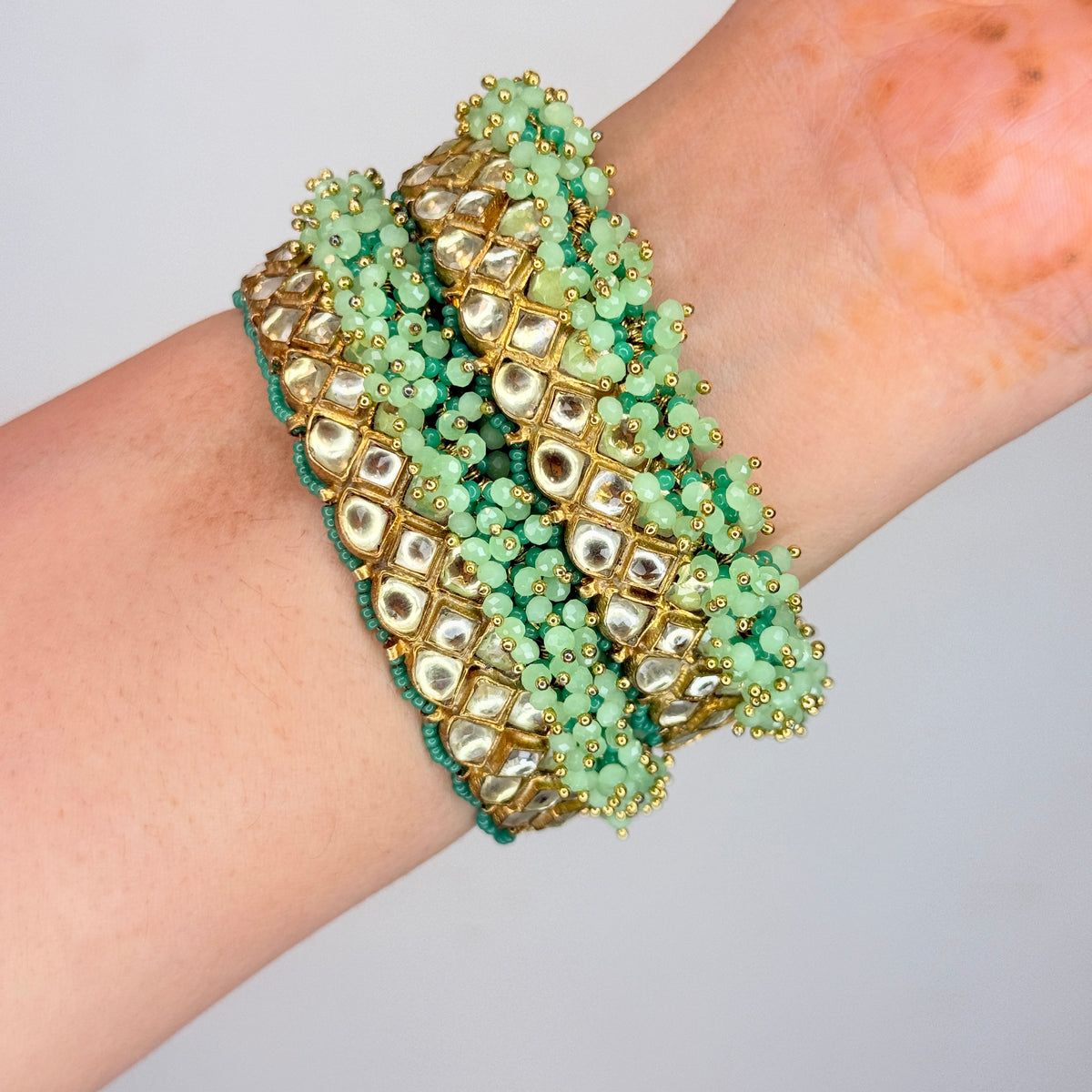 Kundan Bangle Set with Mint Green Beads