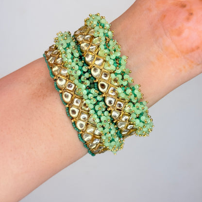 Kundan Bangle Set with Mint Green Beads