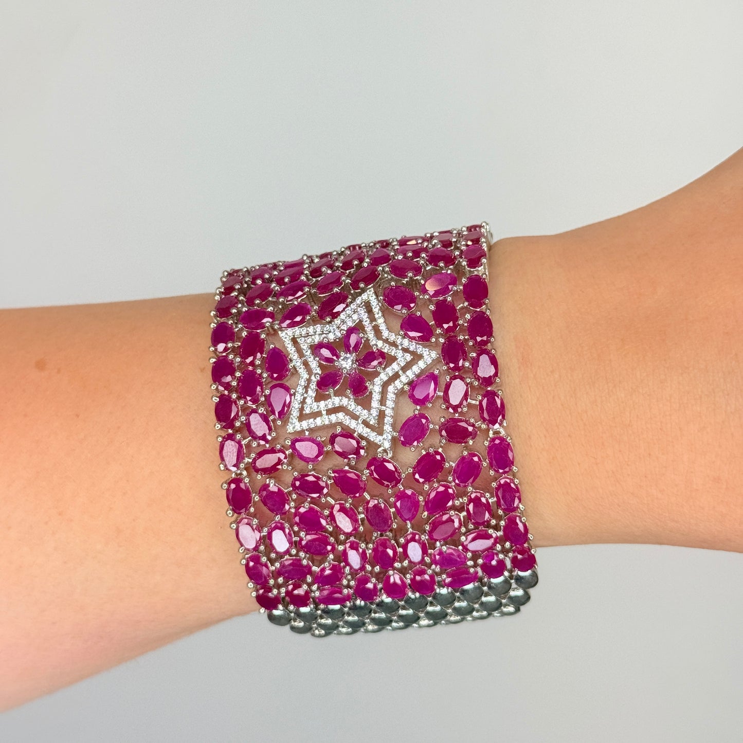 Pink Synthetic Stone Bracelet with Star Zircon Motif