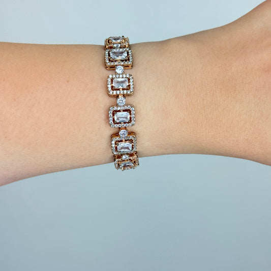 Emerald Cut Zircon Halo Bracelet