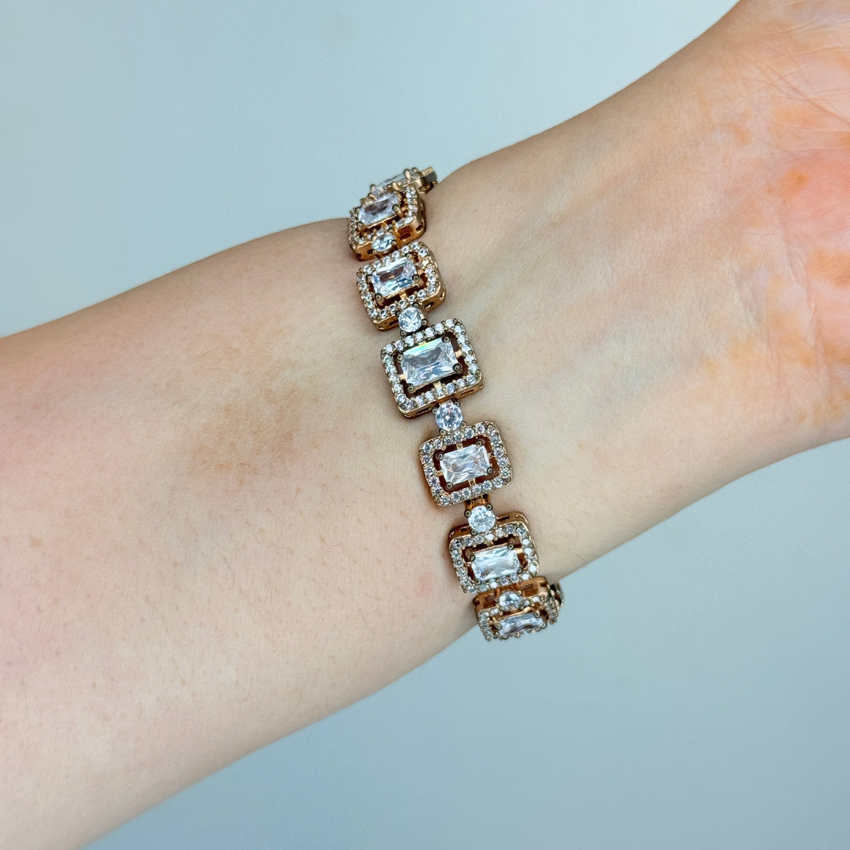 Emerald Cut Zircon Halo Bracelet